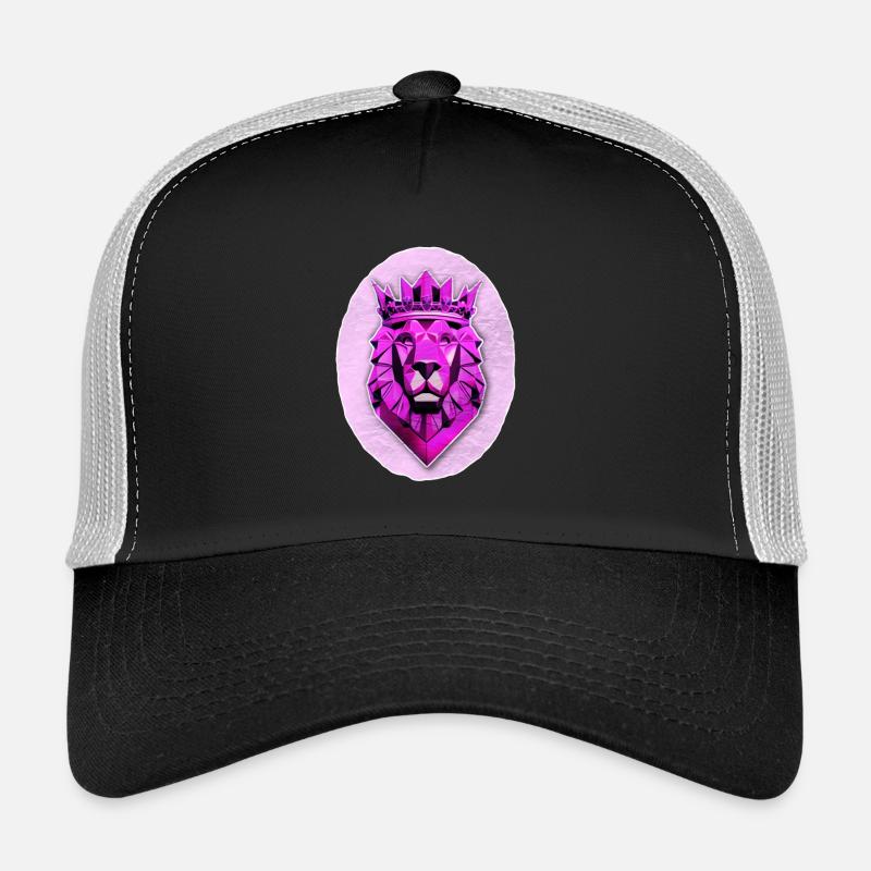 Geometrischer Löwe mit Magenta-Krone - Trucker Cap - Schwarz/Steingrau