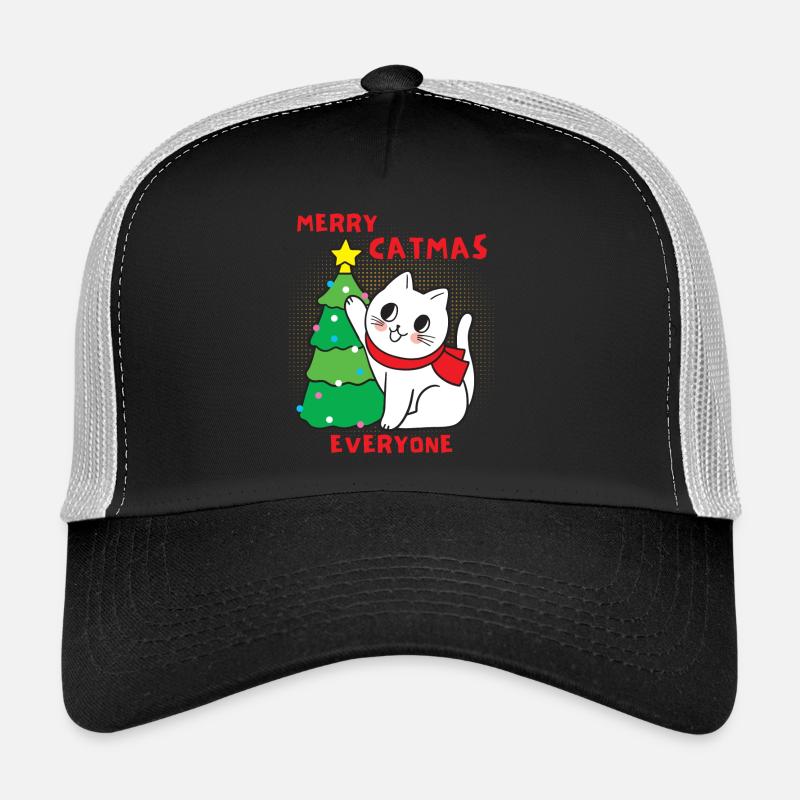 Katze mit Weihnachtsbaum, lustiger Spruch, Pun - Trucker Cap - Schwarz/Steingrau