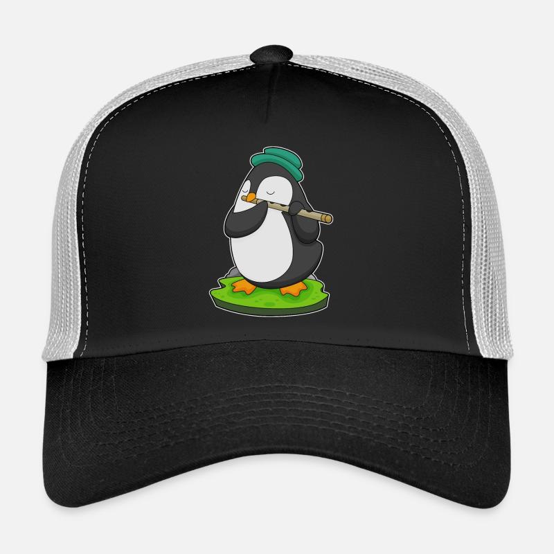 Pinguin Musiker Flöte Musik - Trucker Cap - Schwarz/Steingrau