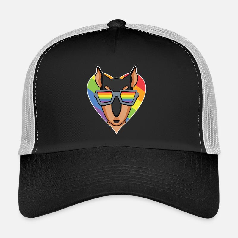 Rainbow - Dog with Glasses - Doberman Trucker Cap