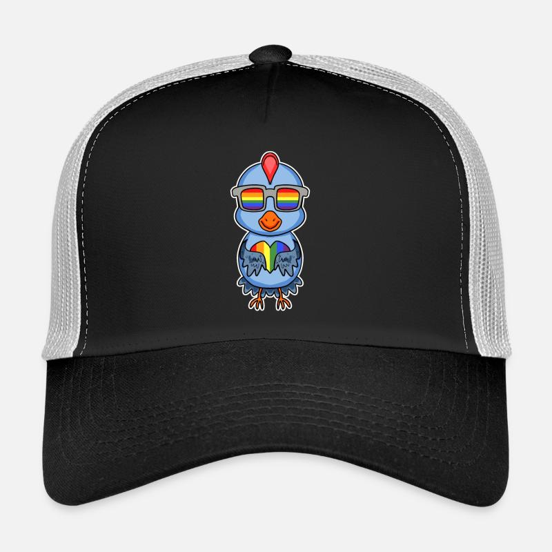 Rainbow - Poulet avec lunettes et coeur Casquette trucker 