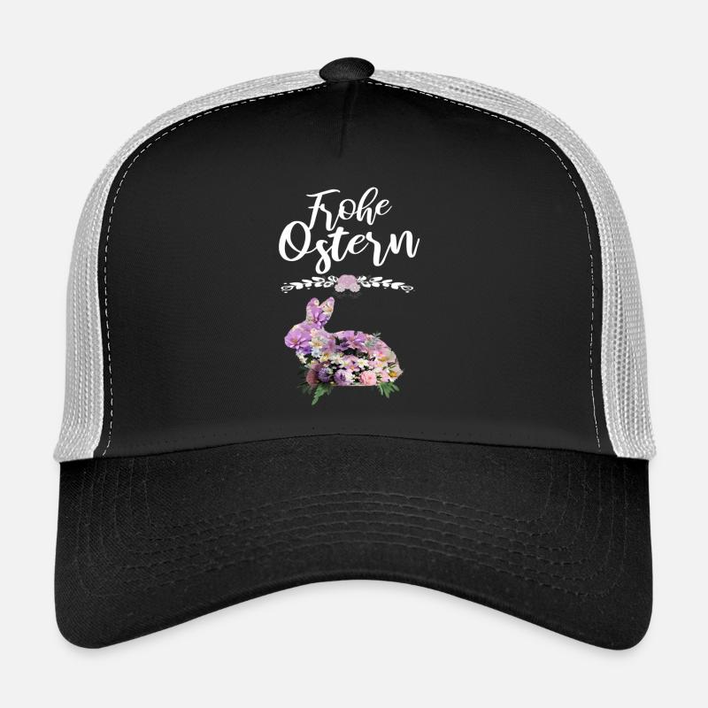 Frohe Ostern Blumen Osterhase - Trucker Cap - Schwarz/Steingrau