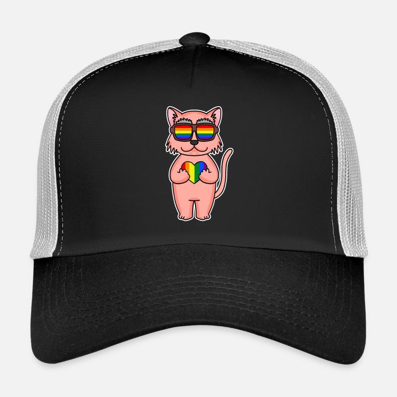 Regenbogen Farbenfroh Katze - coole Katze - Trucker Cap - Schwarz/Steingrau