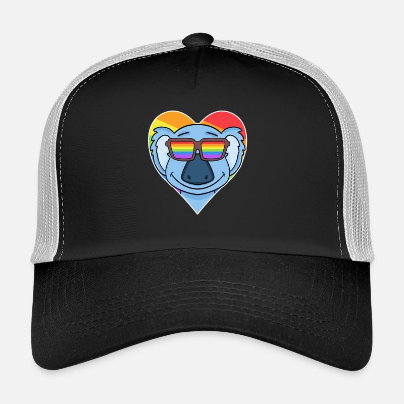 Arc-en-ciel - Koala avec lunettes et cœur Casquette trucker 