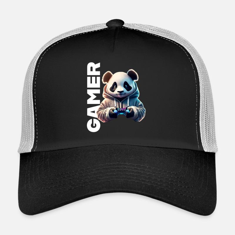 Gamer lettering with cool panda Trucker Cap