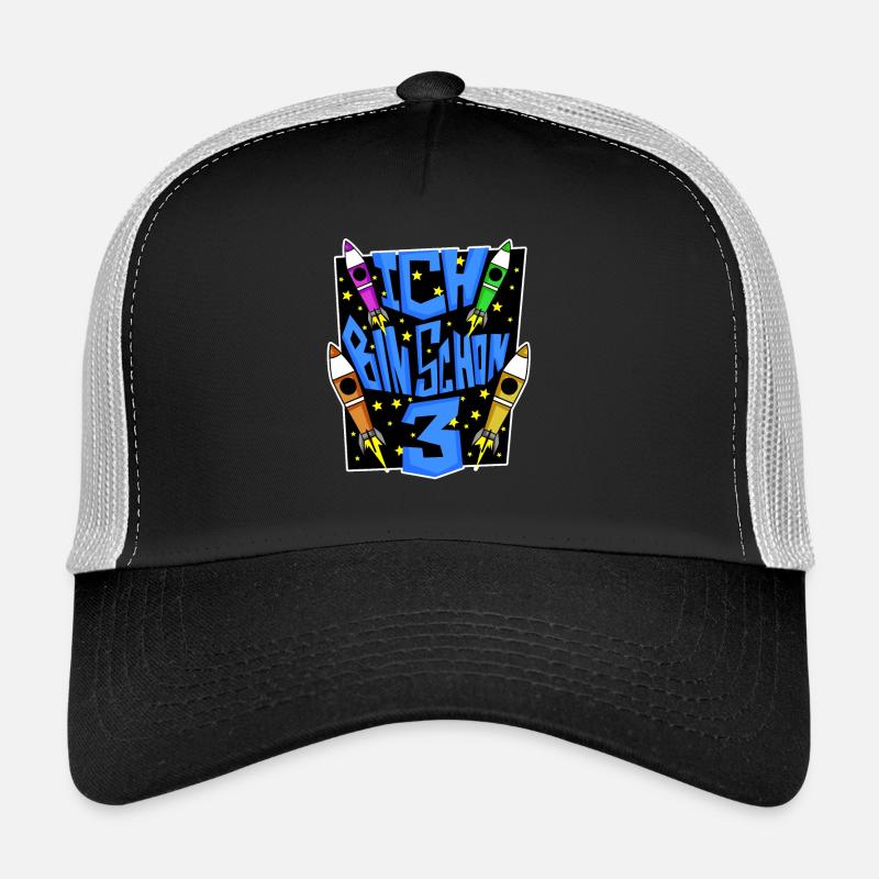 3 Geburtstag Junge Astronaut Rakete - Drei Jahre - Trucker Cap - Schwarz/Steingrau