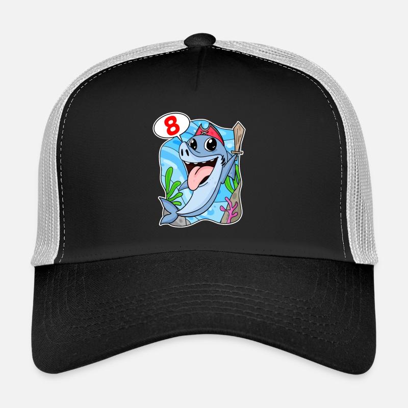 8th Birthday Motif Shark Pirate - Eight Years Trucker Cap