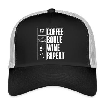 Coffee Boule Wine Ripeat Spruch für Bouler - Trucker Cap - Schwarz/Steingrau - Vorne