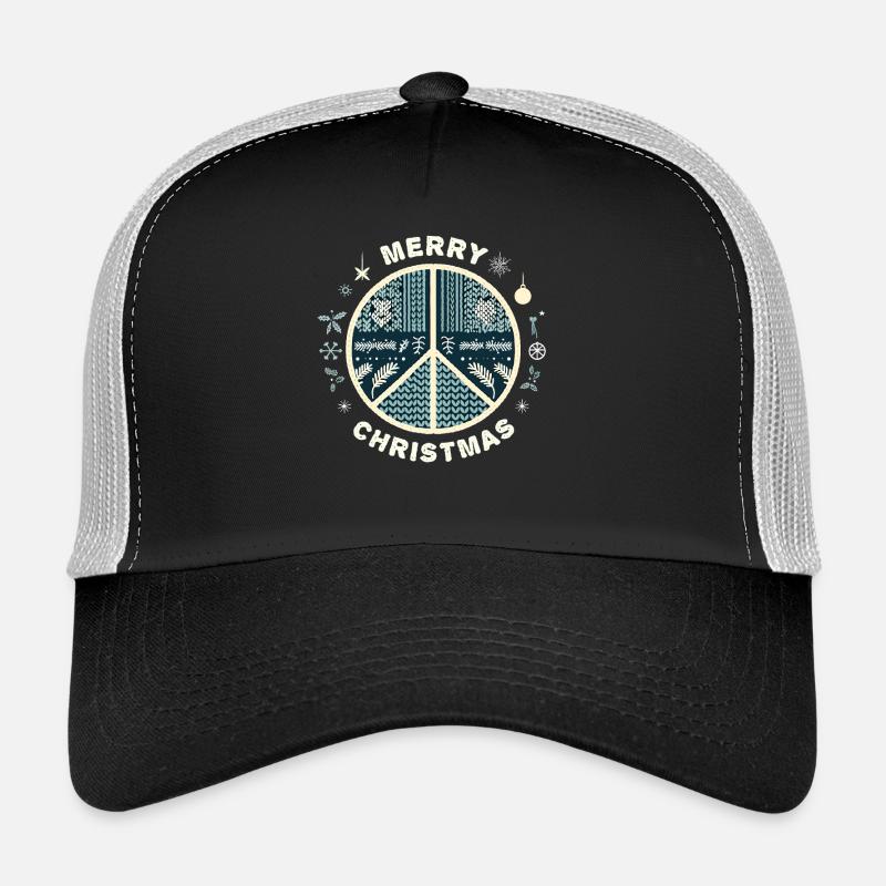 Ugly Christmas Peace Sign Knitting Pattern - Trucker Cap - black/stone grey