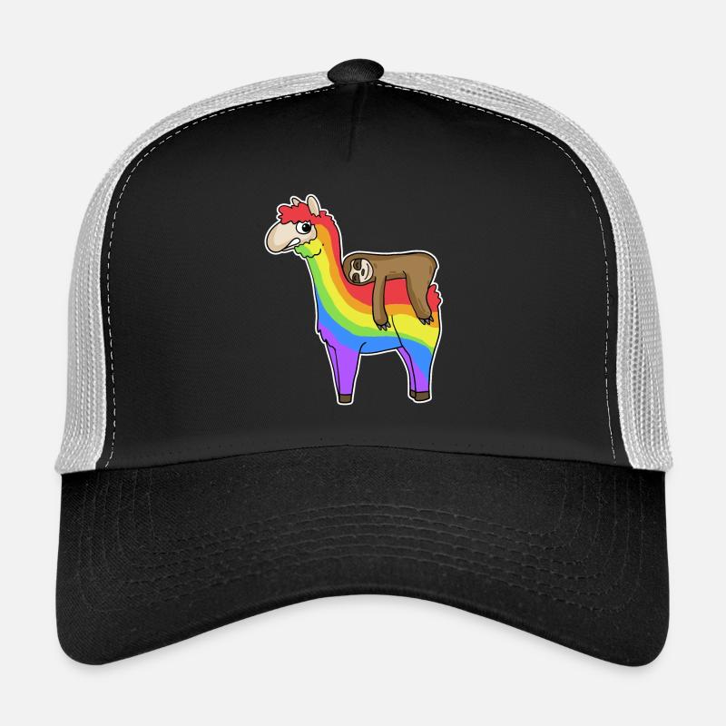 Alpaka Faultier Regenbogen Weihnachten - Trucker Cap - Schwarz/Steingrau