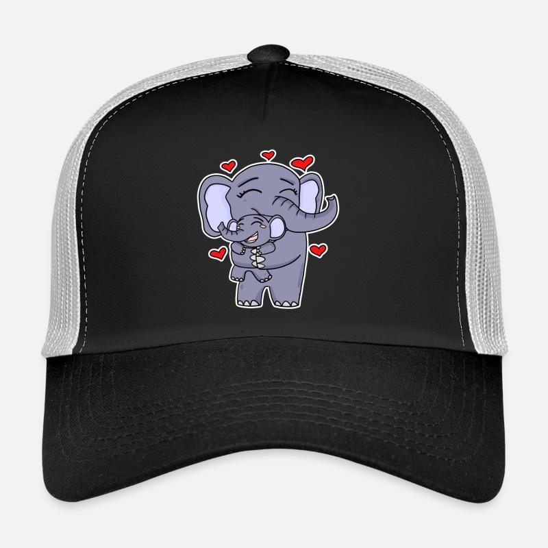 Famille d’éléphants - Éléphant avec bébé - Éléphant - Casquette trucker - noir/gris pierre
