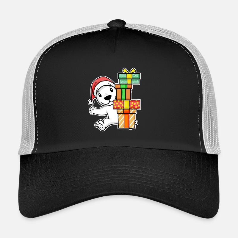 Eisbär mit Weihnachtsmütze und Weihnachtsgeschenk Trucker Cap