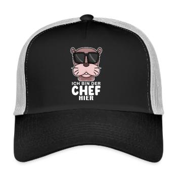 Chef Spruch mit Seelöwe Motiv - Trucker Cap - Schwarz/Steingrau - Vorne