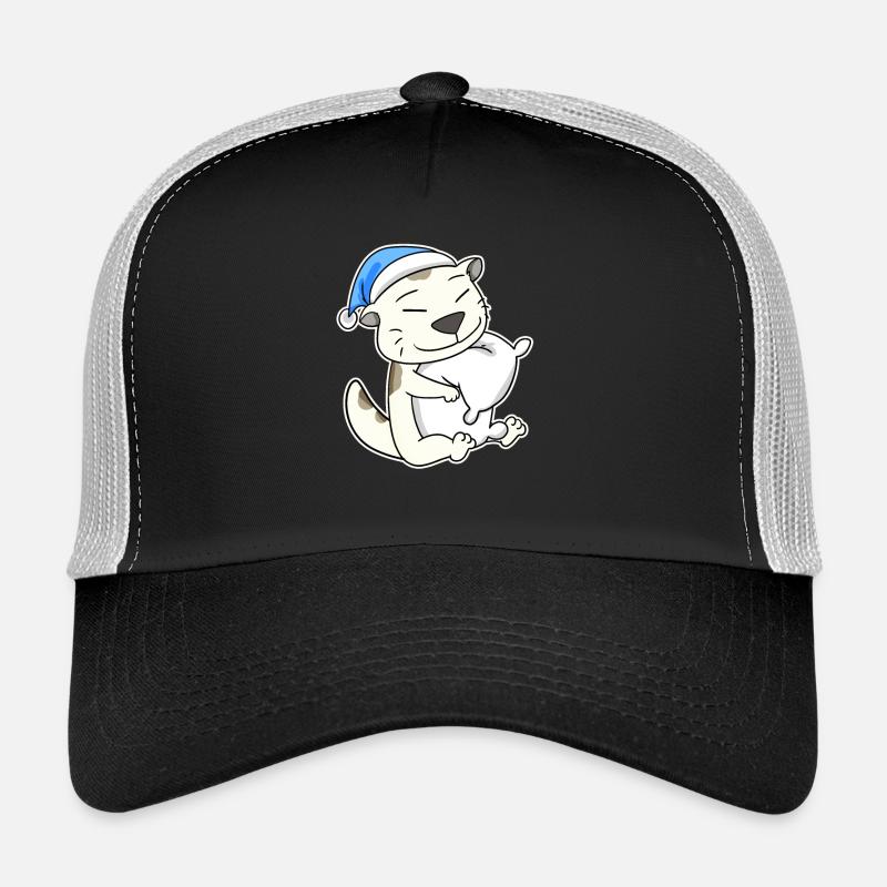 Sleeping Tired - Cat with Pillow and Sleepy Cap Trucker Cap