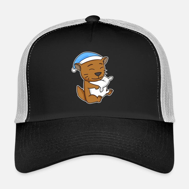 Sleeping Tired - Cat with Pillow and Sleepy Cap Trucker Cap