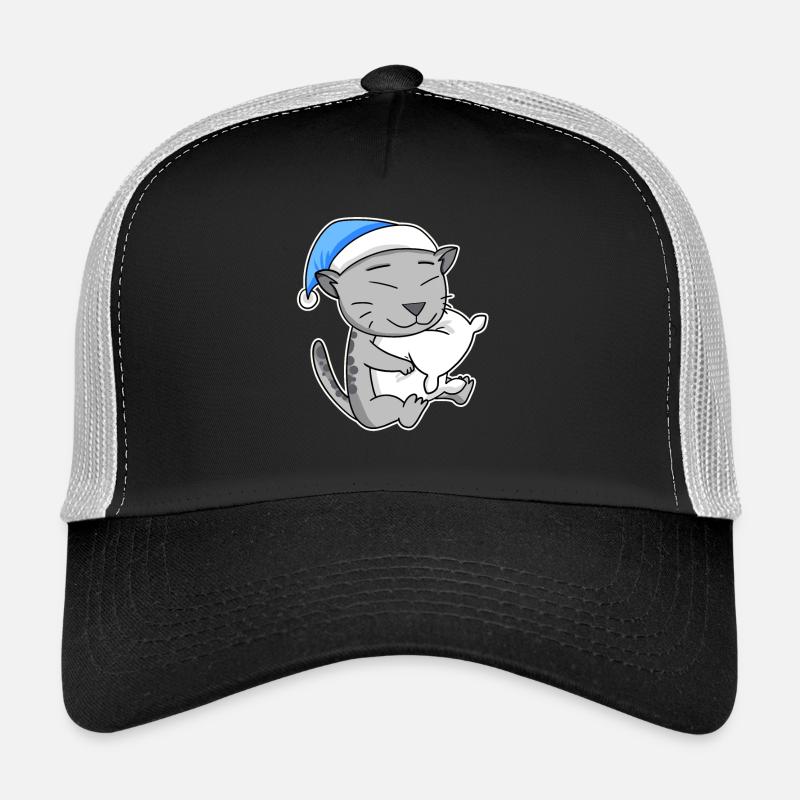 Sleeping Tired - Cat with Pillow and Sleepy Cap Trucker Cap
