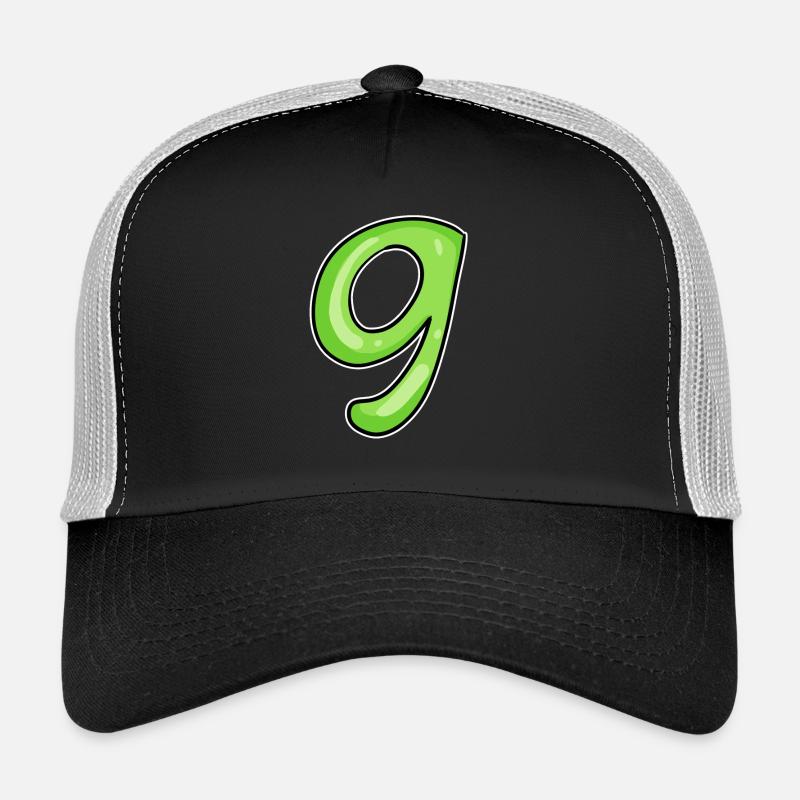 Numéro 9 - Neuf - 9 Motif Vert Vert Clair - Casquette trucker - noir/gris pierre