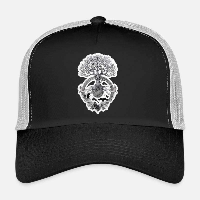 Keltischer Lebensbaum mit runden Wurzeln - Trucker Cap - Schwarz/Steingrau