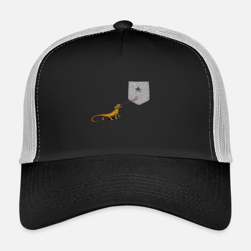 Lizard Tongue Reaching For Fly In Fake Pocket Fun Trucker Cap