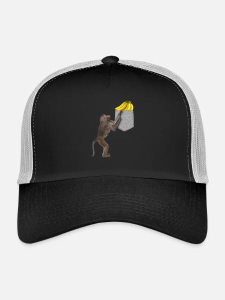Singe Babouin Atteignant Banane Dans Fausse Poche - Casquette trucker  - noir/gris pierre - Devant