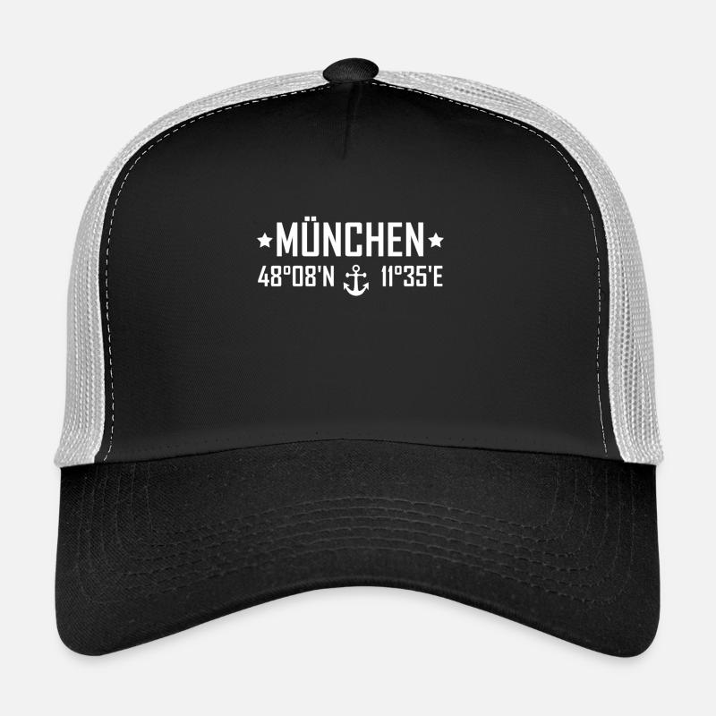 München Koordinaten Design - Trucker Cap - Schwarz/Steingrau