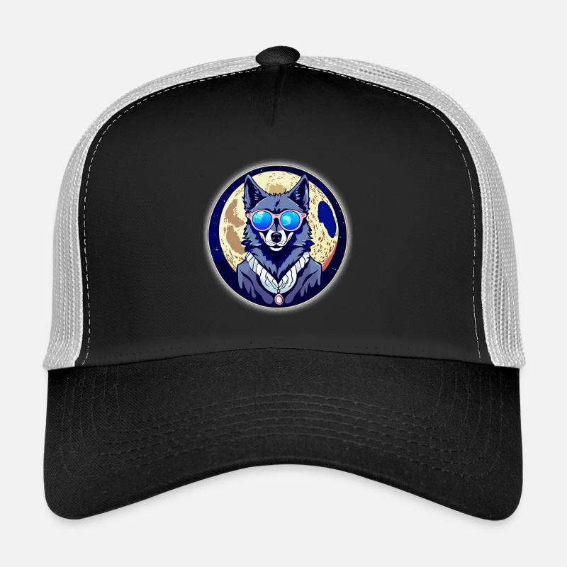 Wolf auf dem Mond - Trucker Cap - Schwarz/Steingrau