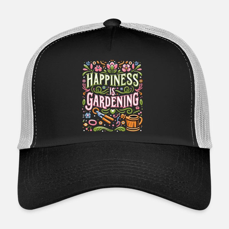 Glück ist Gartenarbeit - Trucker Cap - Schwarz/Steingrau