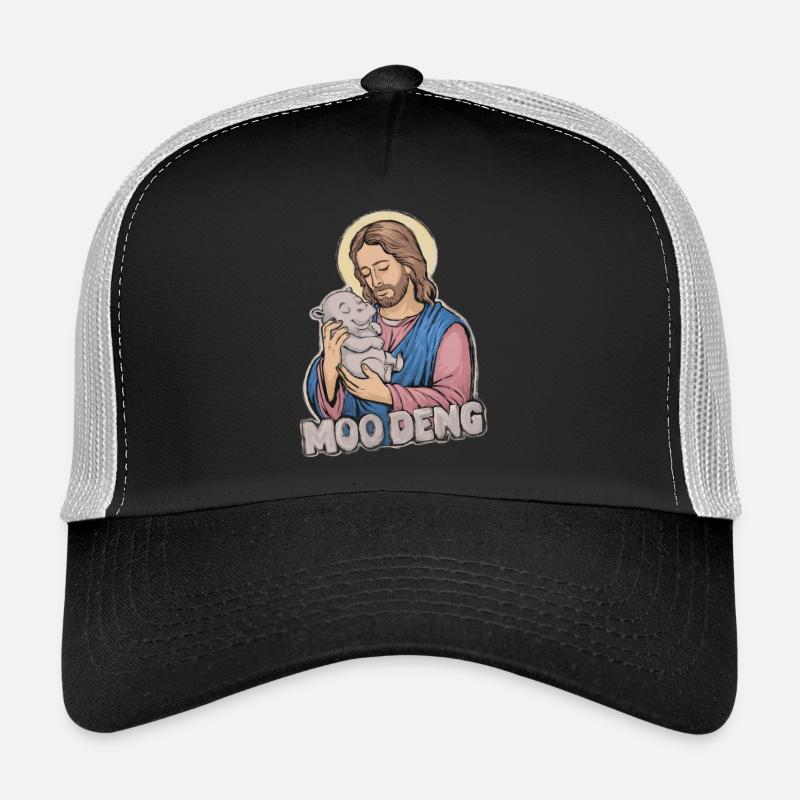 Hippo Baby Moo Deng Tierfreund Geschenkidee - Trucker Cap - Schwarz/Steingrau