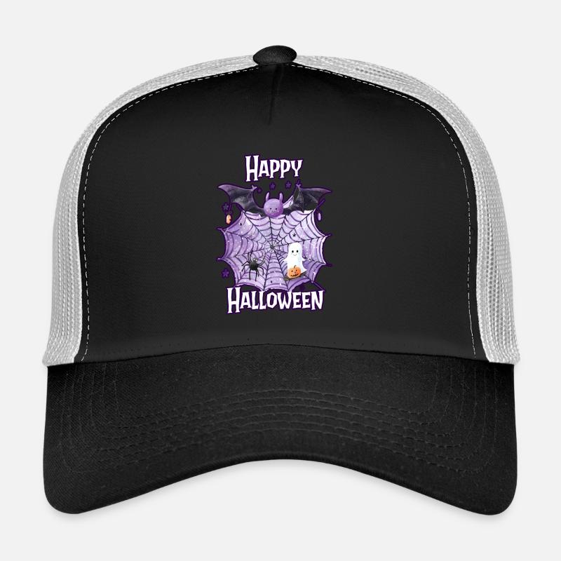 Happy Halloween spider web with cute spider Trucker Cap