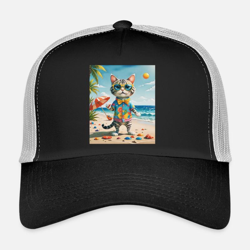 Beach Fun Cat Illustration Beachside Fun Cat Trucker Cap