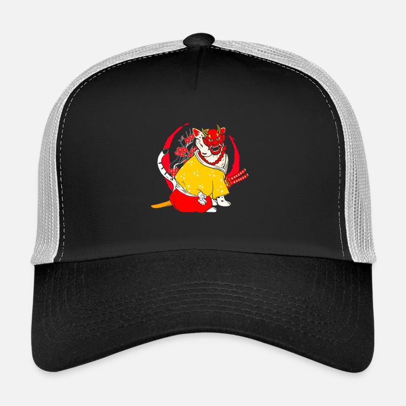 Kanji Japan Katana Oni Ninja Cat Samurai - Trucker Cap - Schwarz/Steingrau