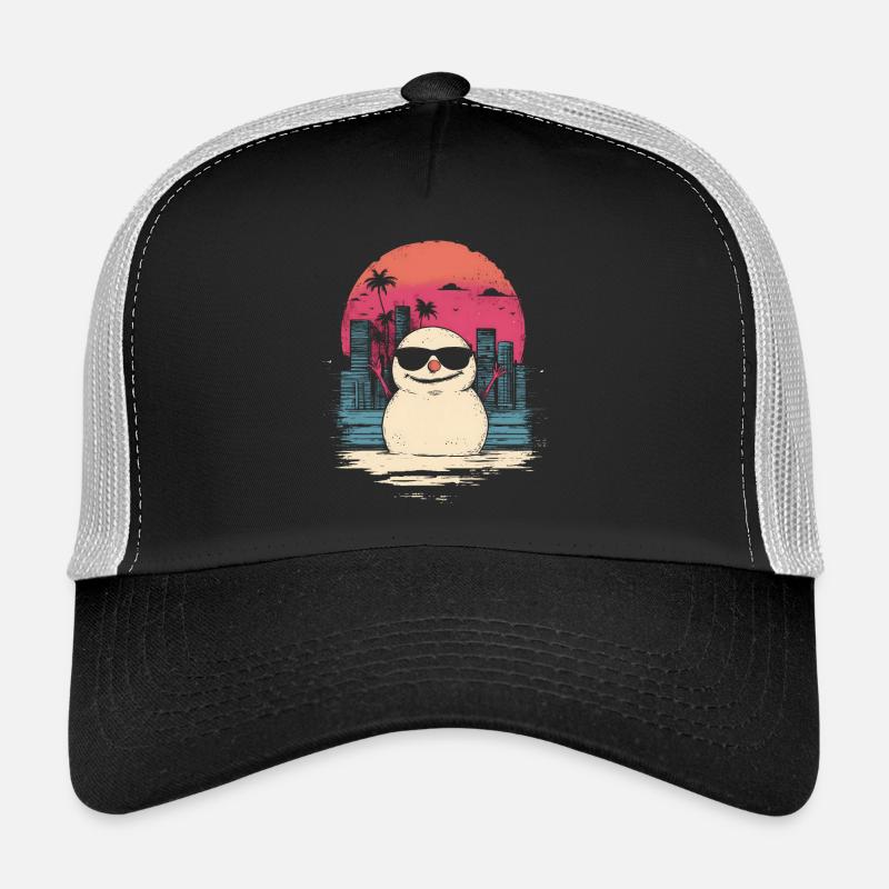 Schneemann Retro Synthwave Retrowave Geschenk - Trucker Cap - Schwarz/Steingrau
