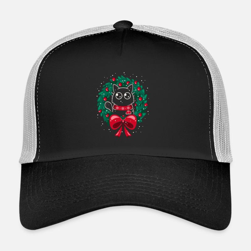 Katze Weihnachtskranz Frohe Weihnachten - Trucker Cap - Schwarz/Steingrau