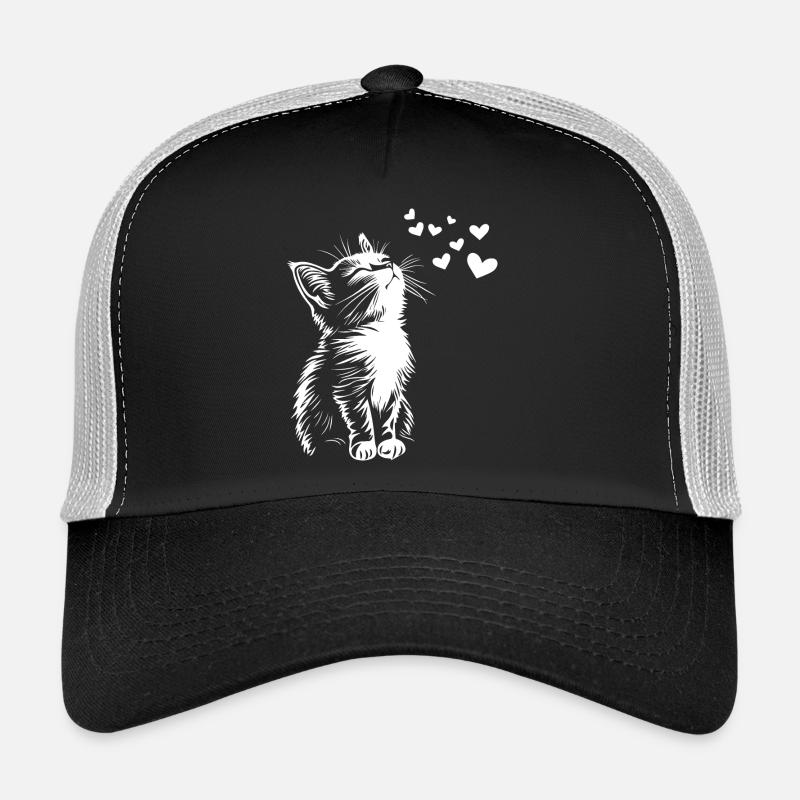 Süße Katze Herzen - Trucker Cap - Schwarz/Steingrau
