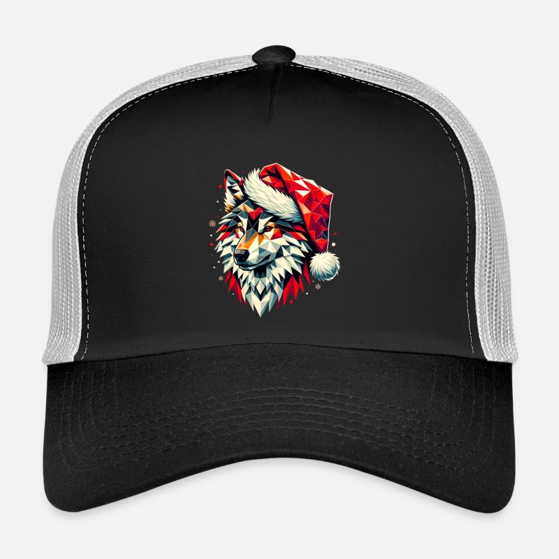 Polygon Art Wolf Wearing Santa Hat Original Trucker Cap