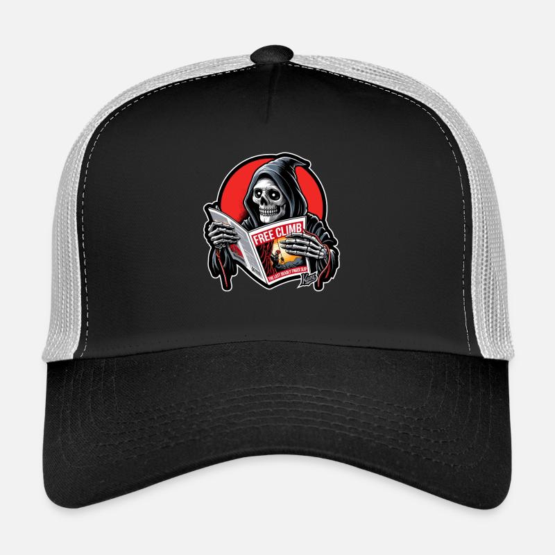 Sensenmann liest Heft über das Klettern - Trucker Cap - Schwarz/Steingrau