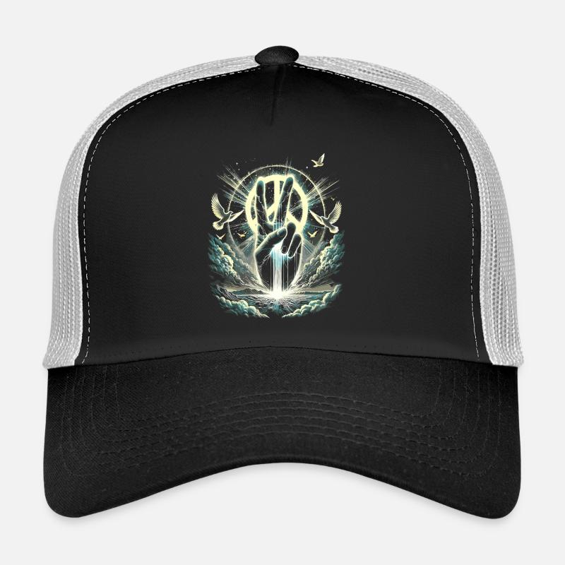 Leuchtendes Friedenszeichen - Peace Hand mit Taube - Trucker Cap - Schwarz/Steingrau