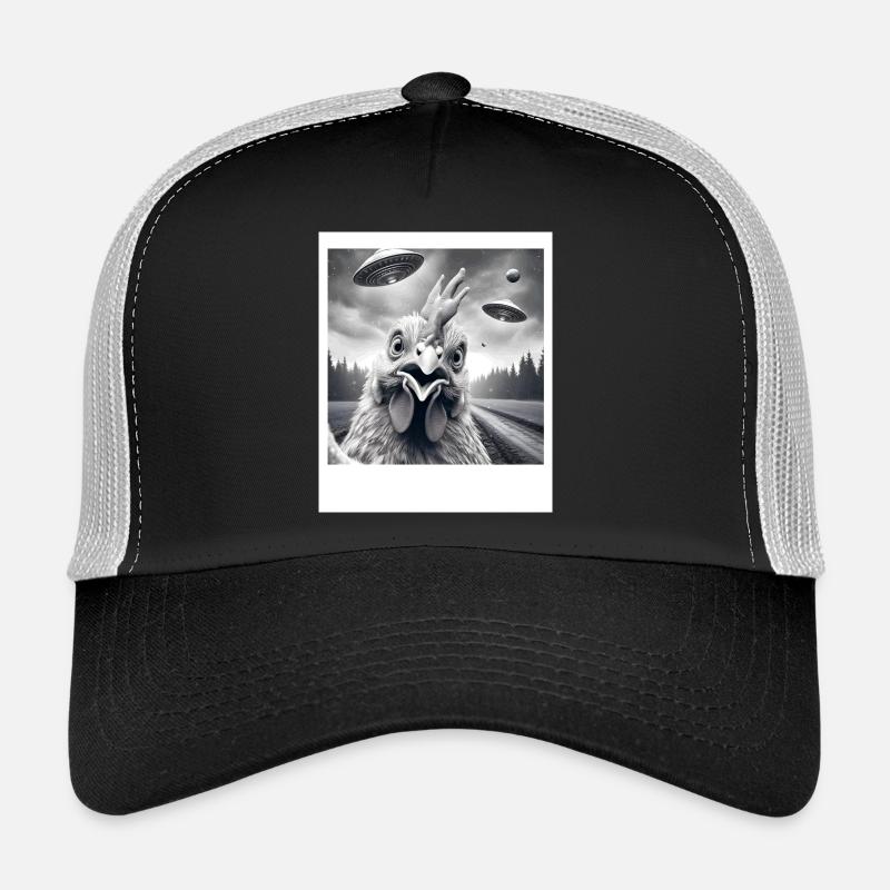 Chicken Rooster Funny Graphic Selfie with UFOs Wei Trucker Cap