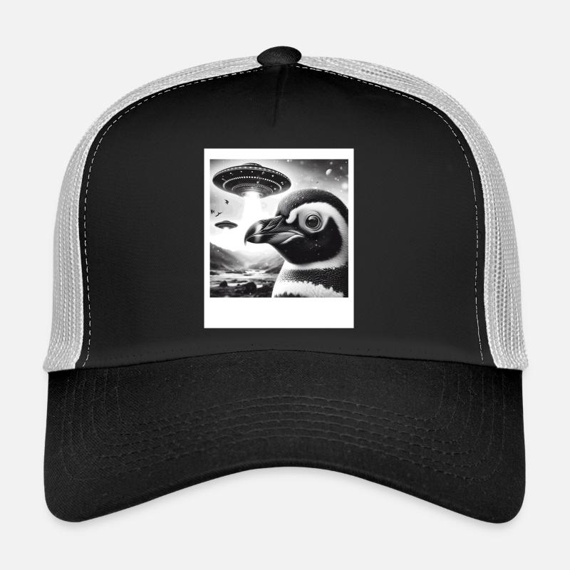 Pinguin Sci-Fi Lustiges Grafik-Selfie mit UFOs Wehr Trucker Cap