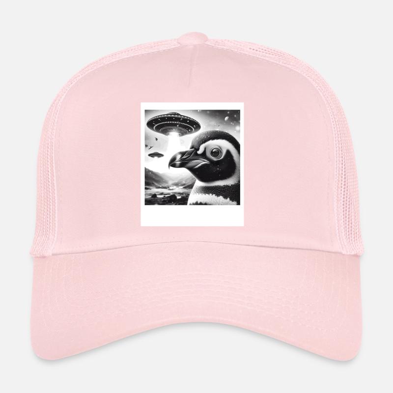 Penguin Sci-Fi Funny Graphic Selfie with UFOs Weir Trucker Cap