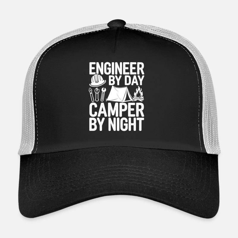 Funny Engineer by Day Camper by Night Engineering Trucker Cap