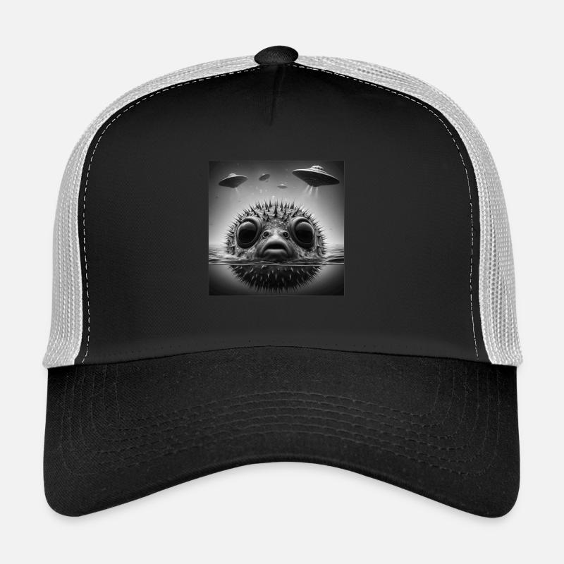 Puffer2 Fish Selfie graphique drôle avec des OVNI étranges Casquette trucker 