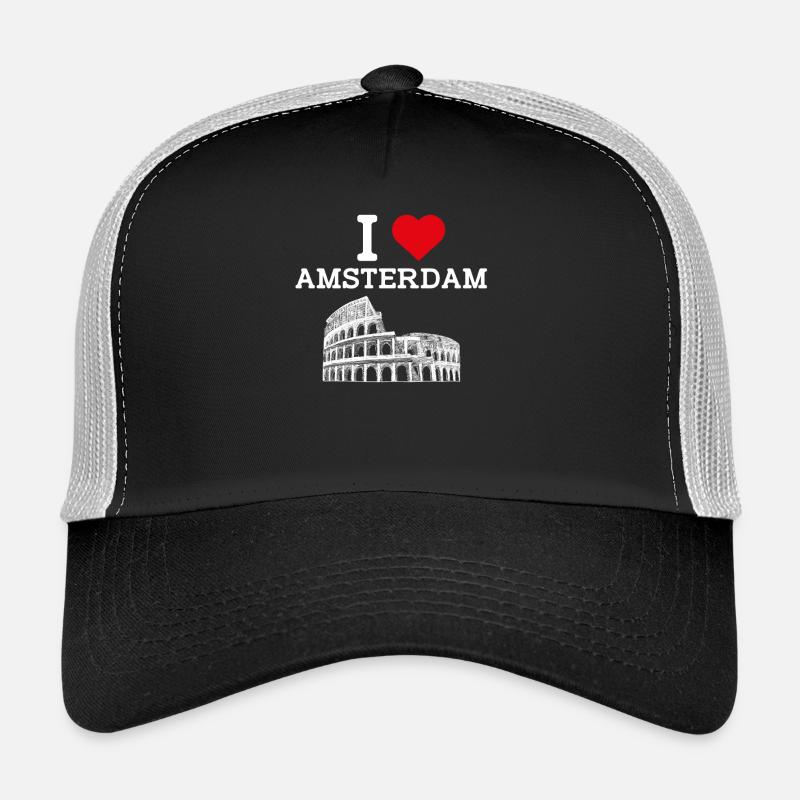 J’aime Amsterdam Colisée Cœur Drapeau Pays-Bas Casquette trucker 