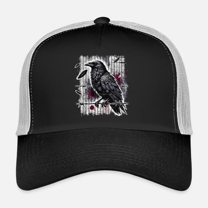 Corbeau sur fil de fer barbelé - Gothic Dark Art - Casquette trucker - noir/gris pierre
