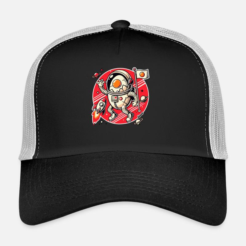 Astronaut egg with rocket in space with planet Trucker Cap