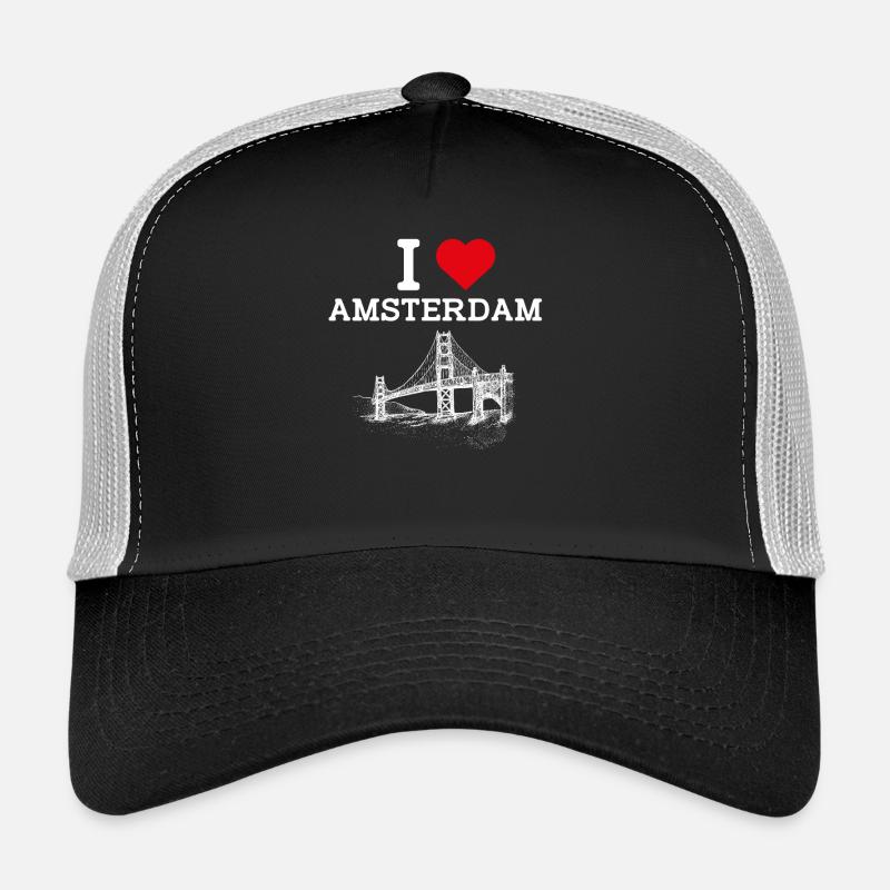 J’aime Amsterdam Pays-Bas Golden Gate Bridge Jeu de mots Casquette trucker 