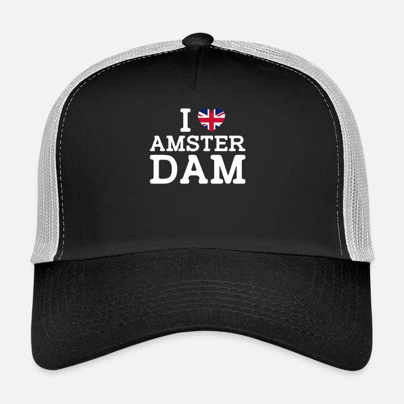 J’aime Amsterdam Royaume-Uni Coeur Drapeau Royaume-Uni Jeu de mots Casquette trucker 