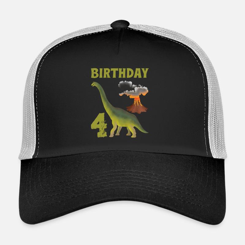 4 Jahre alter Geburtstag Junge Dino Volcano - 4. - Trucker Cap - Schwarz/Steingrau
