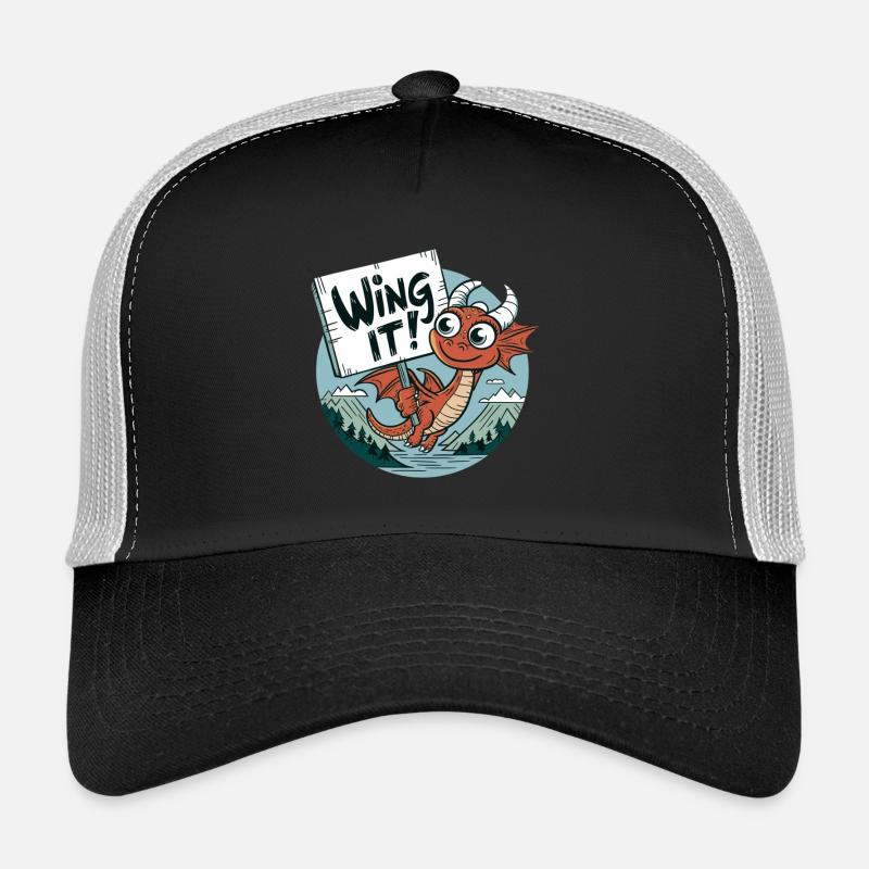 Cute Dragon "Wing It" Design Trucker Cap