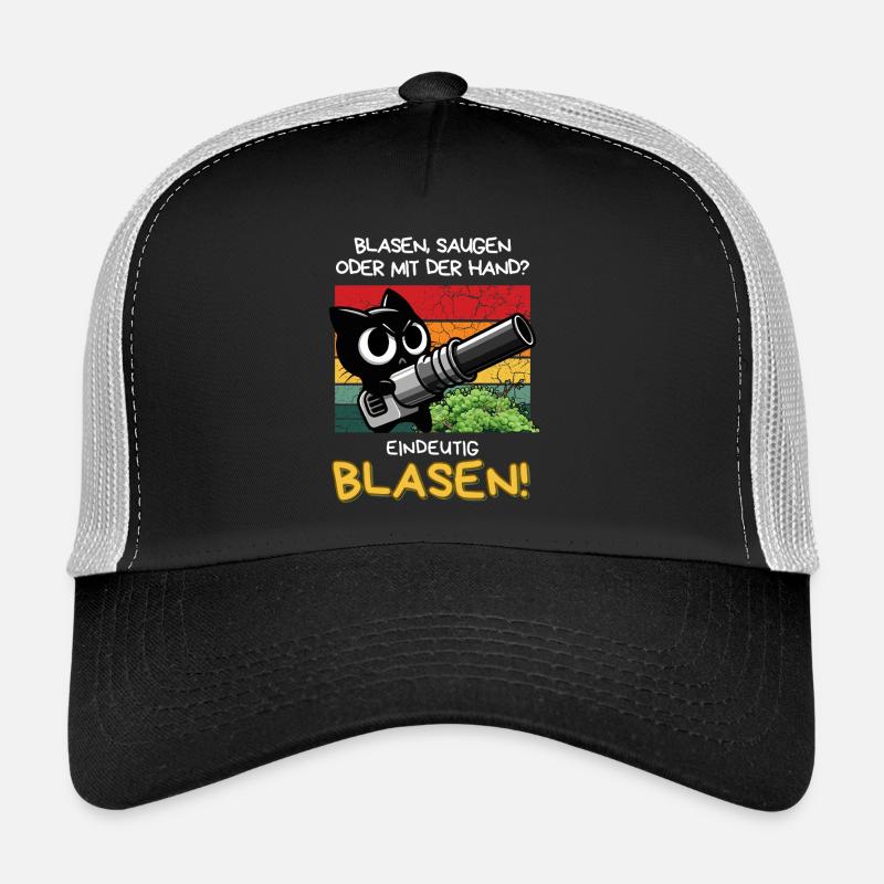 Blasen? Eindeutig! – Lustige Katze mit Laubbläser Trucker Cap